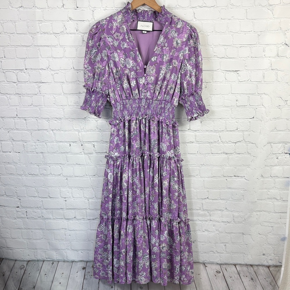 ALEXIS Lavender Floral Tiered Ruffle Maxi Dress size small